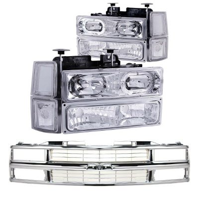 Chevy 2500 Pickup 1994-1998 Chrome Grille and Halo Euro Headlights Set