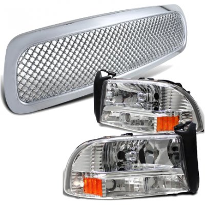 Dodge Dakota 1997-2004 Chrome Mesh Grille and Headlights Set