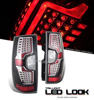 GMC Yukon Denali 2007-2010 Black and Clear LED Look Tail Lights