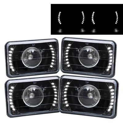 Cadillac Brougham 1987-1989 White LED Black Sealed Beam Projector Headlight Conversion Low and High Beams
