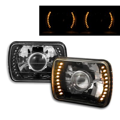 Chevy 1500 Pickup 1988-1998 Amber LED Black Chrome Sealed Beam Projector Headlight Conversion