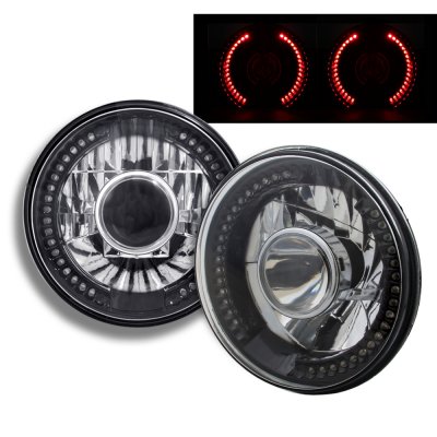 Suzuki Samurai 1986-1995 Red LED Black Chrome Sealed Beam Projector Headlight Conversion