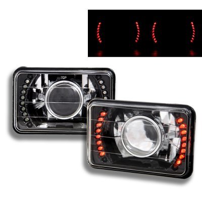 Cadillac Eldorado 1975-1985 Red LED Black Chrome Sealed Beam Projector Headlight Conversion