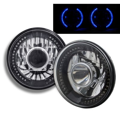 Toyota Pickup 1973-1981 Blue LED Black Chrome Sealed Beam Projector Headlight Conversion