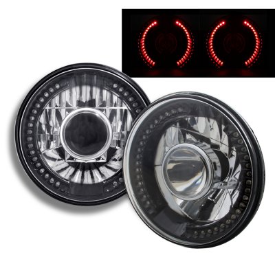 Ford F250 1969-1979 Red LED Black Chrome Sealed Beam Projector Headlight Conversion