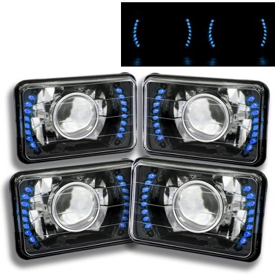 Ford Country Squire 1987-1991 Blue LED Black Chrome Sealed Beam Projector Headlight Conversion Low and High Beams