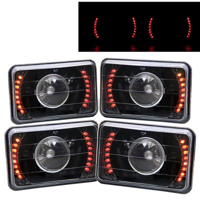 1989 Chrysler LeBaron Red LED Black Sealed Beam Projector Headlight Conversion Low and High Beams