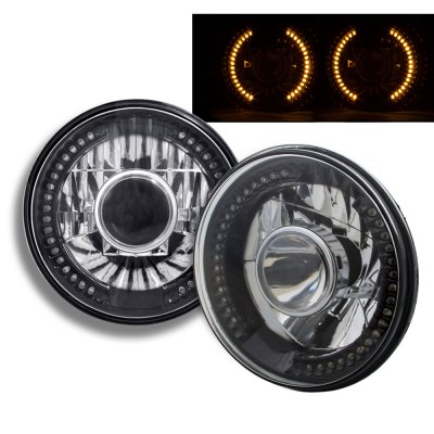 Ford F100 1969-1979 Amber LED Black Chrome Sealed Beam Projector Headlight Conversion