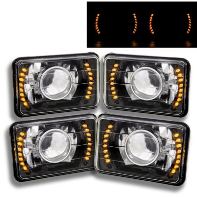 Ford Thunderbird 1983-1986 Amber LED Black Chrome Sealed Beam Projector Headlight Conversion Low and High Beams