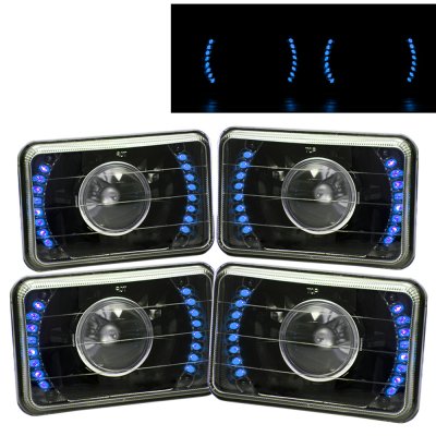 Chevy Blazer 1981-1988 Blue LED Black Sealed Beam Projector Headlight Conversion Low and High Beams