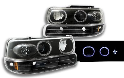 Chevy Tahoe 2000-2006 Black LED Halo Projector Headlights and Bumper Lights