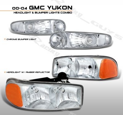GMC Yukon Denali 2001-2006 Clear Euro Headlights and Bumper Lights Set