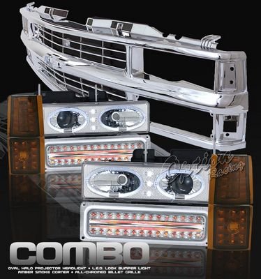 Chevy 2500 Pickup 1994-2000 Chrome Grille and Halo Headlights with Bumper Lights