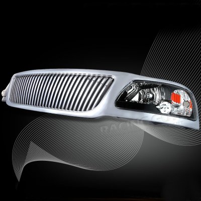 Ford F150 1999-2003 Chrome Vertical Grille and Black Euro Headlights Set