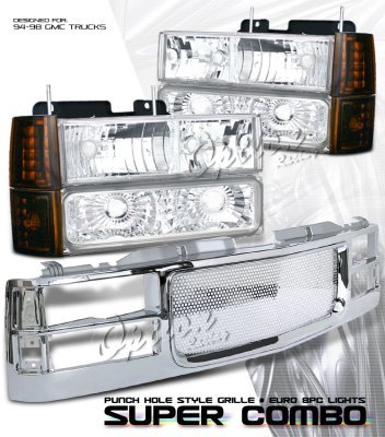 GMC Sierra 3500 1994-2000 Chrome Custom Grille and Headlights