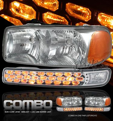 GMC Sierra 1999-2006 Clear Euro Headlights and Bumper Lights Set