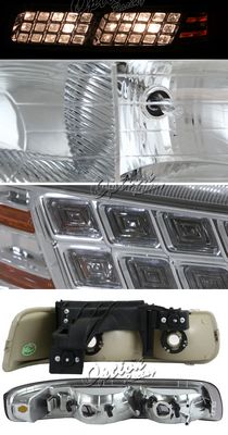 Chevy Silverado 1999-2002 Clear Euro Headlights and Bumper Lights Set