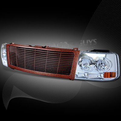 Chevy Tahoe 2000-2006 Red Billet Grille and Chrome Headlight Conversion Kit