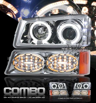 Chevy Silverado 2003-2005 Clear Halo Projector Headlights and Bumper Lights Set