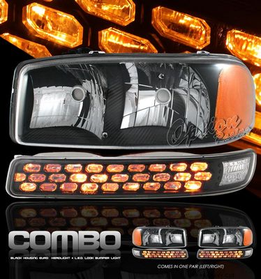 GMC Sierra 1999-2006 Black Euro Headlights and Bumper Lights Set