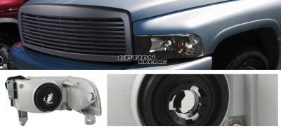 Dodge Ram 1994-2001 Black Billet Grille and Euro Headlights Set