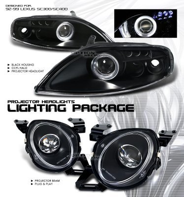 Lexus SC400 1992-1999 Black High Beam and CCFL Halo Projector Headlights Set