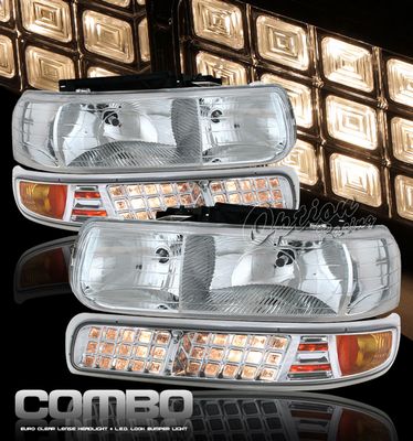 Chevy Silverado 1999-2002 Clear Euro Headlights and Bumper Lights Set