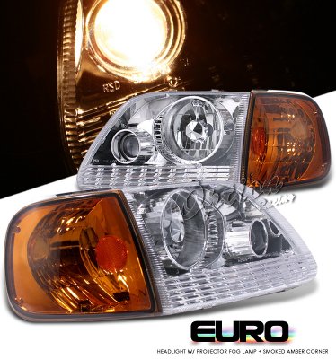 Ford Expedition 1997-2002 Clear Projector Headlights and Smoked Corner Lights Set