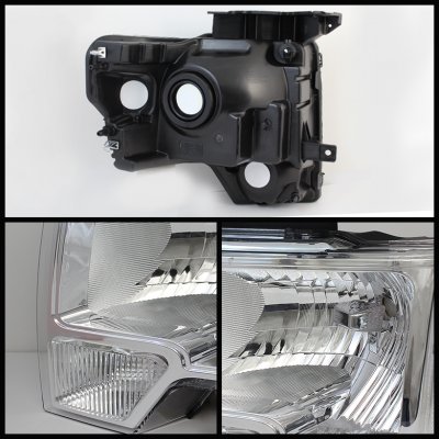 Ford F150 2009-2014 Chrome Headlights and Red Clear LED Tail Lights
