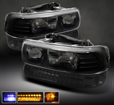 Chevy Suburban 2000-2006 Black Headlights and Smoked LED Bumper Lights
