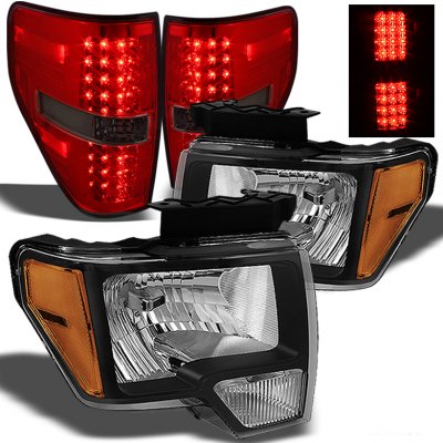 Ford F150 2009-2014 Black Headlights and Red Smoked LED Tail Lights