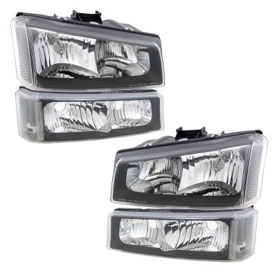 JUPITERAUTO Chrome Headlights + Bumper Lights For 2003-2006 Chevy Silverado 1500/2500/3500 – Halogen, Clear Lens