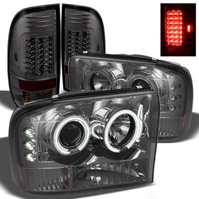 Eagle Eyes Black LED Headlights + Tail Lights For 99-04 Ford F250 F350 Super Duty