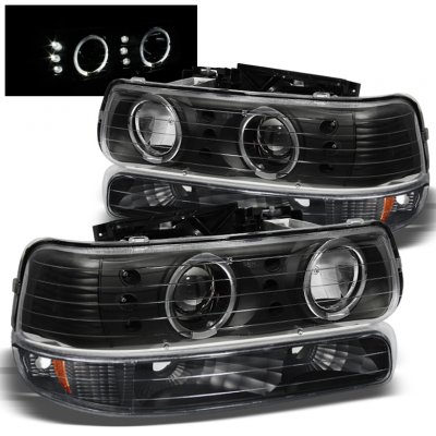 Chevy Silverado 1999-2002 Black Halo Projector Headlights and Bumper Lights
