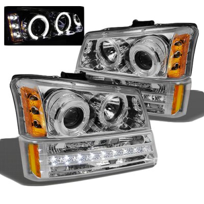 Chevy Silverado 2500HD 2003-2006 Clear Projector Headlights and LED Bumper Lights