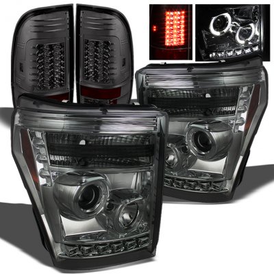 Ford F450 Super Duty 2011-2016 Smoked Projector Headlights and LED Tail Lights
