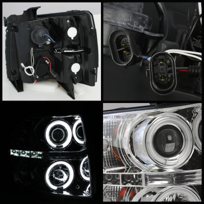 Chevy Silverado 2500HD 2007-2014 Chrome CCFL Halo Headlights and Red Clear LED Tail Lights