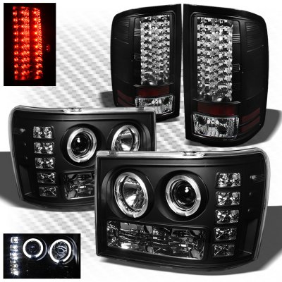 GMC Sierra 2007-2013 Black Halo Projector Headlights and LED Tail Lights