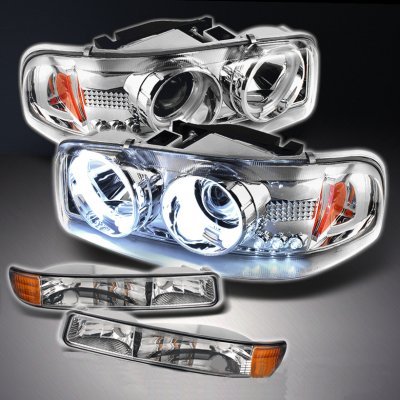 GMC Sierra 1500HD 2001-2006 Clear CCFL Halo Headlights and Bumper Lights