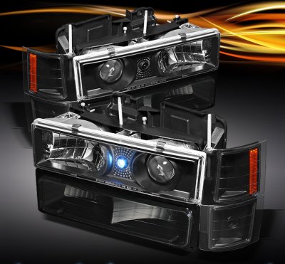 Chevy 2500 Pickup 1994-1998 Black Projector Headlights and Bumper Lights