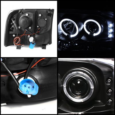 Ford F350 Super Duty 1999-2004 Black CCFL Halo Headlights and Red Smoked LED Tail Lights