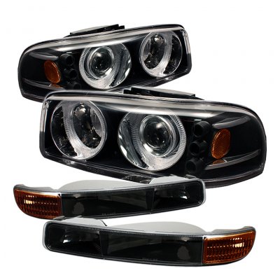 GMC Sierra 1999-2006 Black Projector Headlights and Bumper Lights Set