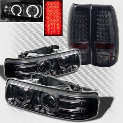 Chevy Silverado 1999-2002 Smoked Halo Projector Headlights and LED Tail Lights