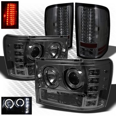 GMC Sierra 2007-2013 Smoked Halo Projector Headlights and LED Tail Lights
