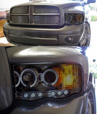 Dodge Ram 3500 2003-2005 Smoked Halo Projector Headlights and LED Tail Lights