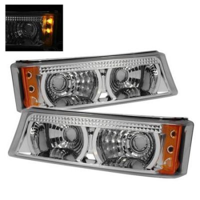 Chevy Silverado 2003-2006 Clear Halo Projector Headlights Set and Fog Lights