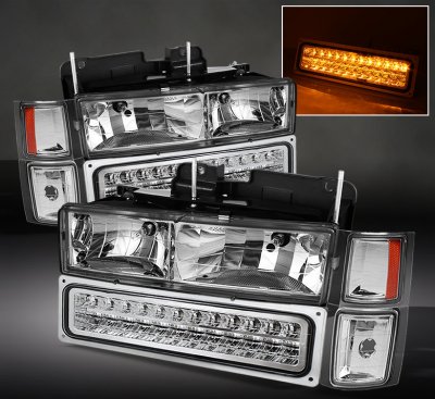 Chevy Suburban 1994-1999 Clear Euro Headlights and LED Bumper Lights