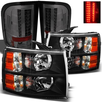 Chevy Silverado 2007-2013 Black Headlights and Smoked LED Tail Lights