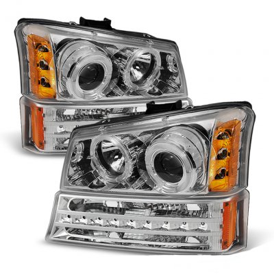 Chevy Silverado 2500HD 2003-2006 Clear Projector Headlights and LED Bumper Lights
