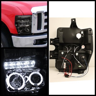 Ford F250 Super Duty 2008-2010 Smoked Halo Projector Headlights and LED Tail Lights